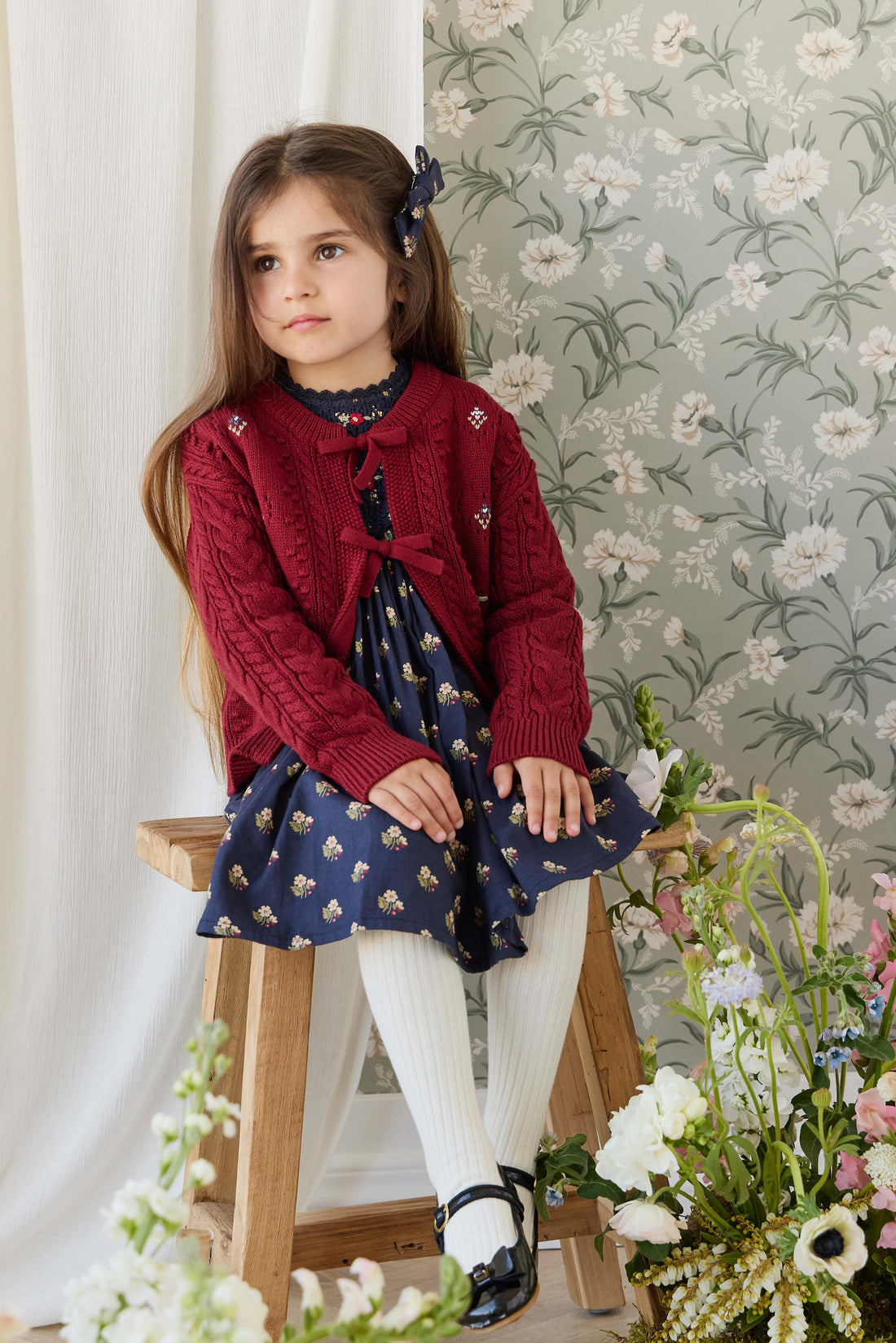 Jovie Knitted Cardigan - Josephine Embroidery Vintage Cherry Childrens Cardigan from Jamie Kay USA