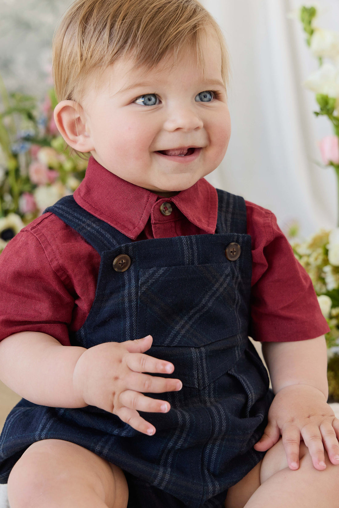 Linen Wendell Shirt - Cherry Childrens Top from Jamie Kay USA