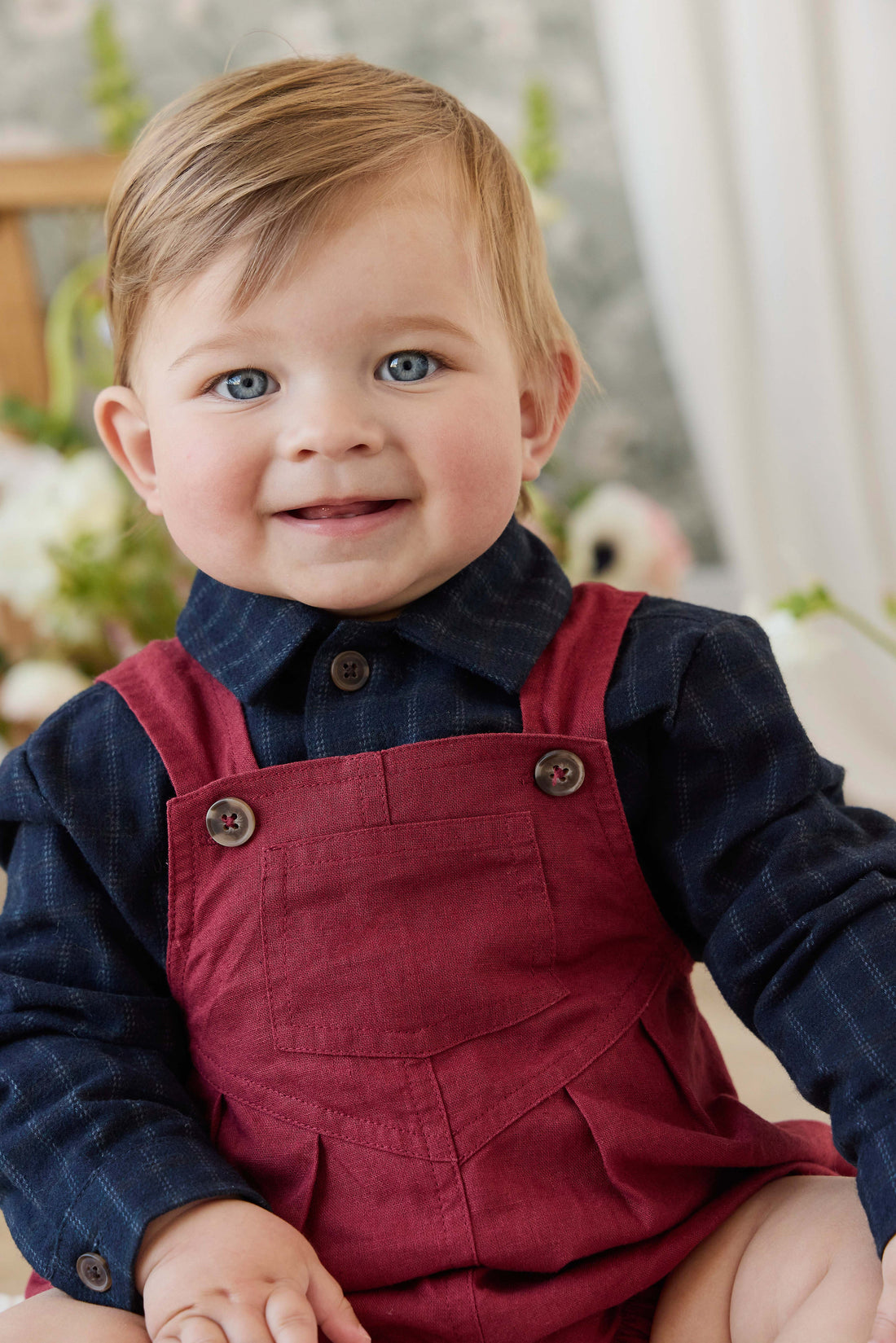 Linen Ira Playsuit - Cherry Childrens Playsuit from Jamie Kay USA