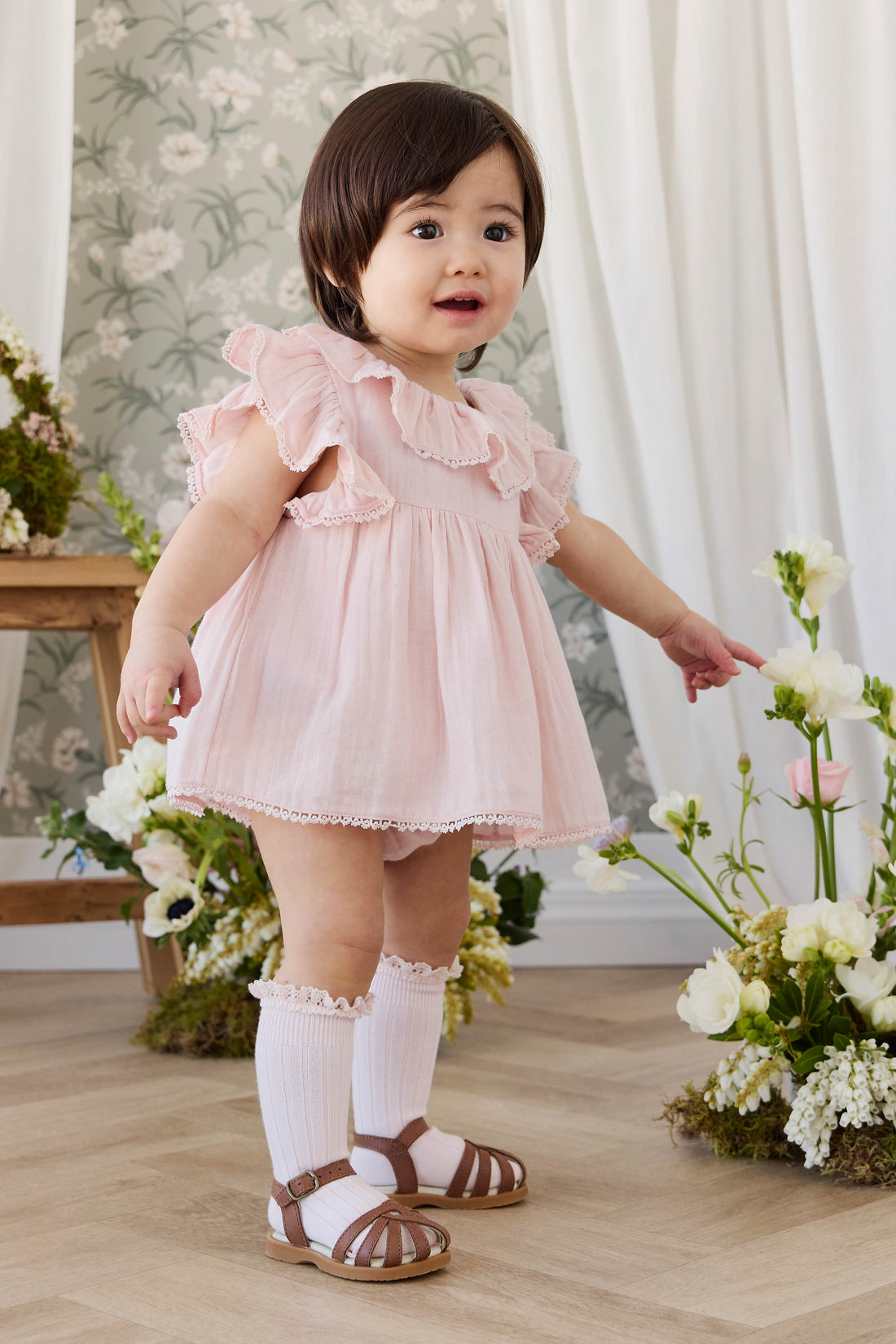 Organic Cotton Muslin Frannie Playsuit - Cotton Candy Childrens Playsuit from Jamie Kay USA