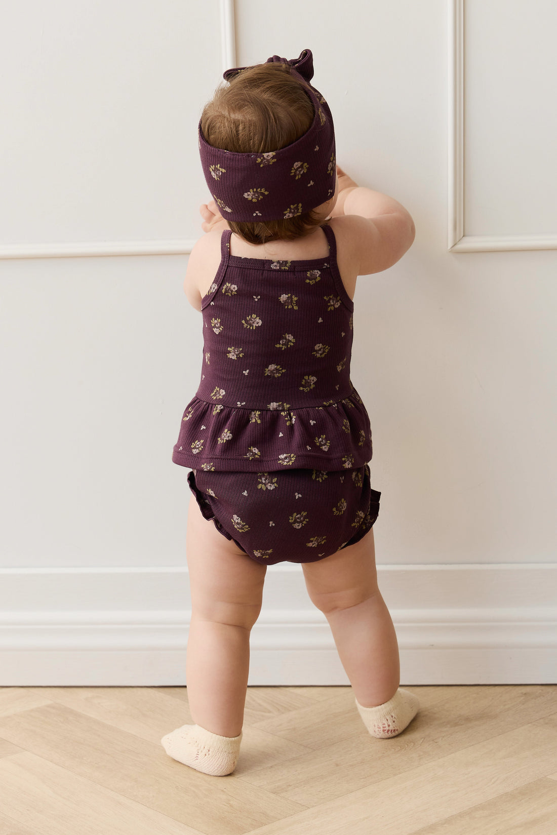 Organic Cotton Fine Rib Frill Bloomer - Simone Huckleberry Childrens Bloomer from Jamie Kay USA