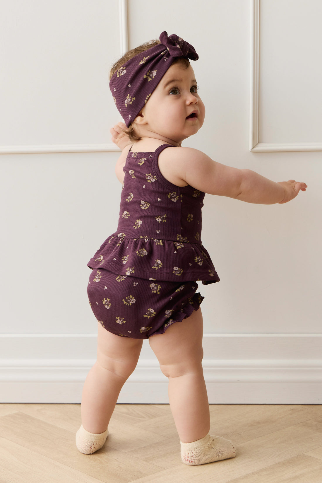 Organic Cotton Fine Rib Frill Bloomer - Simone Huckleberry Childrens Bloomer from Jamie Kay USA