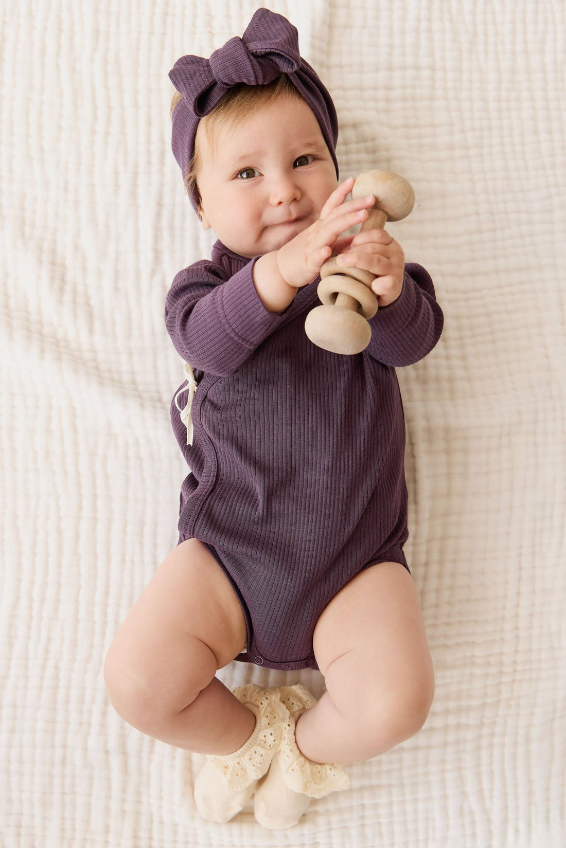 Organic Cotton Modal Marina Long Sleeve Bodysuit - Blackberry Childrens Bodysuit from Jamie Kay USA