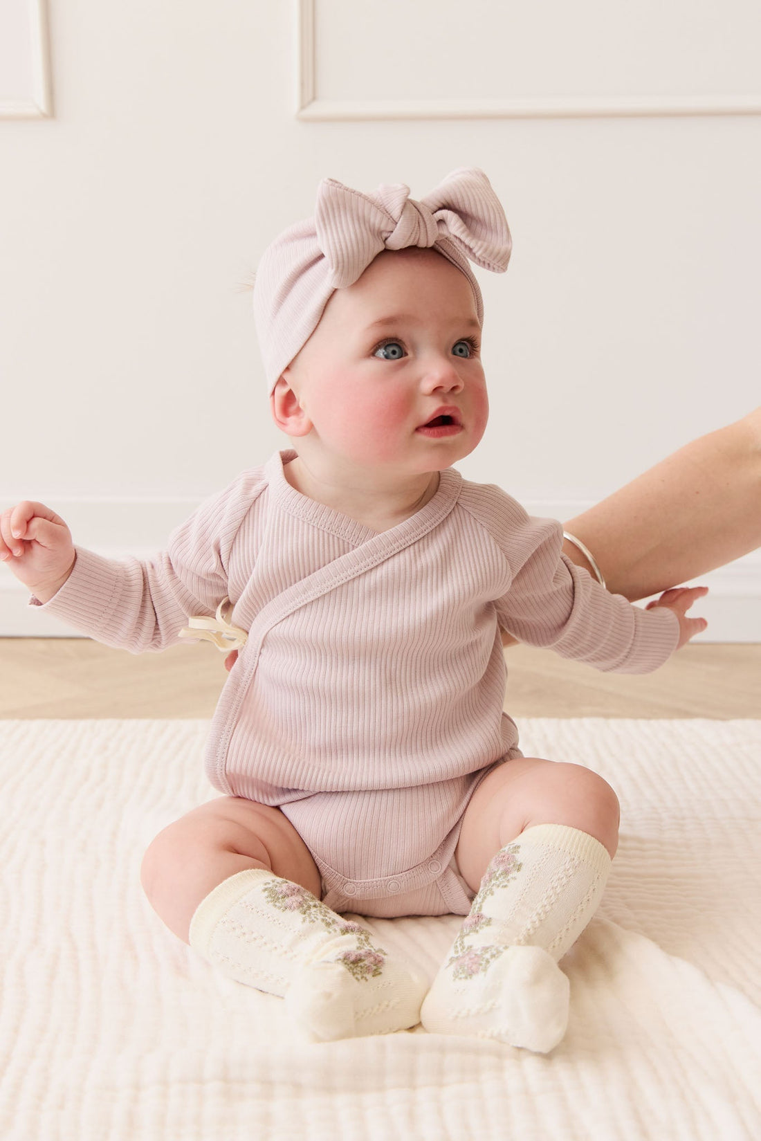 Organic Cotton Modal Marina Long Sleeve Bodysuit - Violet Tint Childrens Bodysuit from Jamie Kay USA