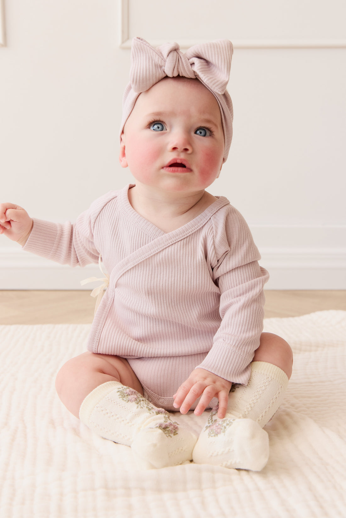 Organic Cotton Modal Marina Long Sleeve Bodysuit - Violet Tint Childrens Bodysuit from Jamie Kay USA