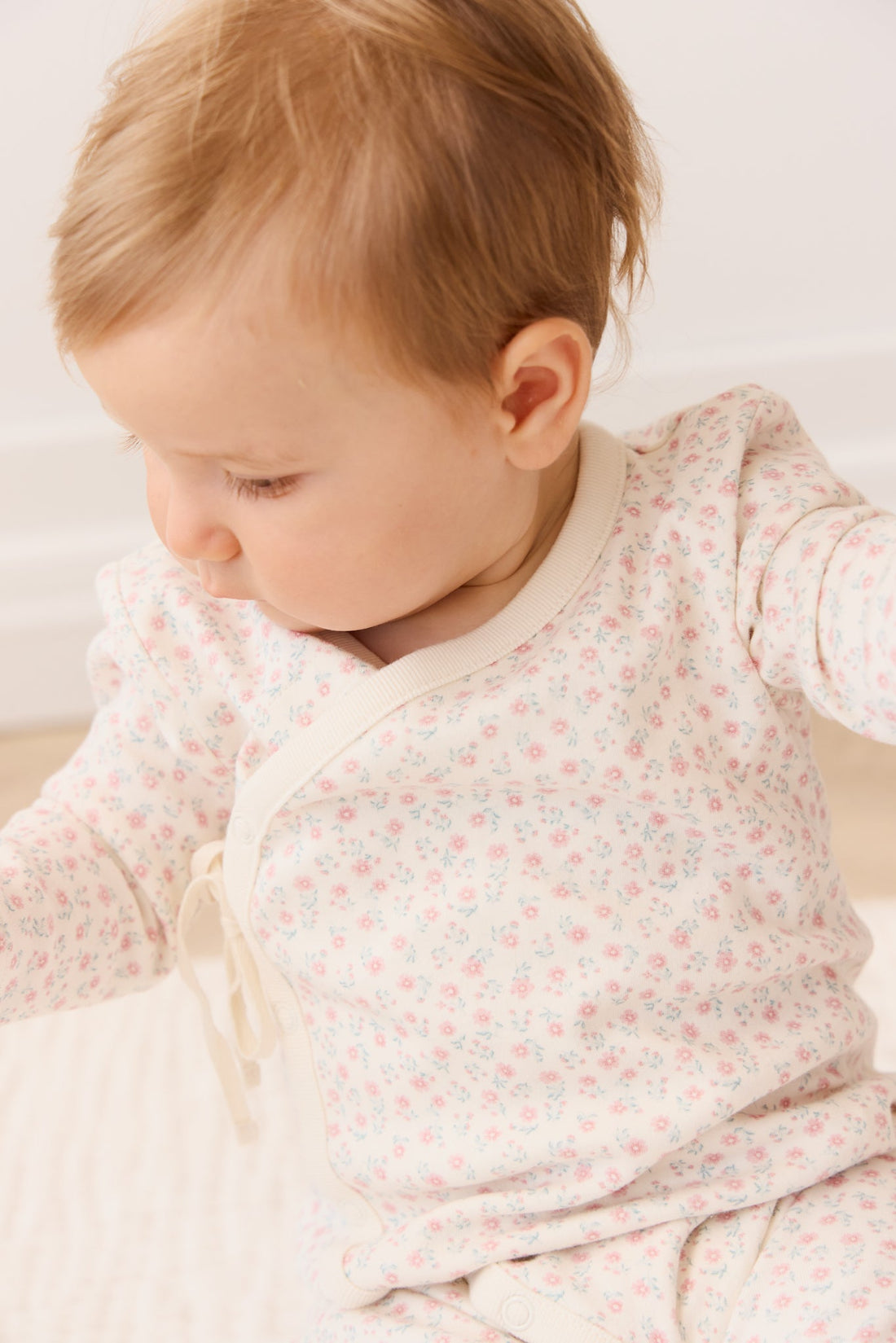 Organic Cotton Wrap Onepiece - Posy Garden Pink Childrens Onepiece from Jamie Kay USA
