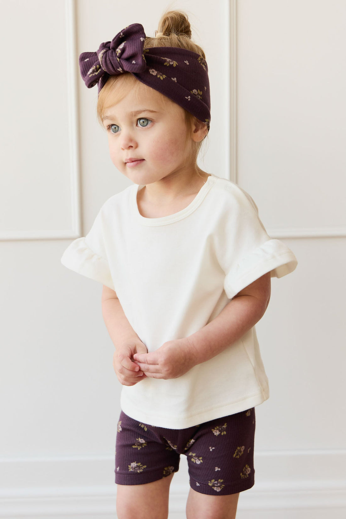 Organic Cotton Fine Rib Everyday Bike Short - Simone Huckleberry Childrens Short from Jamie Kay USA
