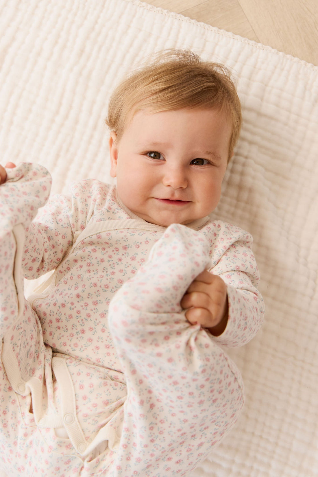 Organic Cotton Wrap Onepiece - Posy Garden Pink Childrens Onepiece from Jamie Kay USA