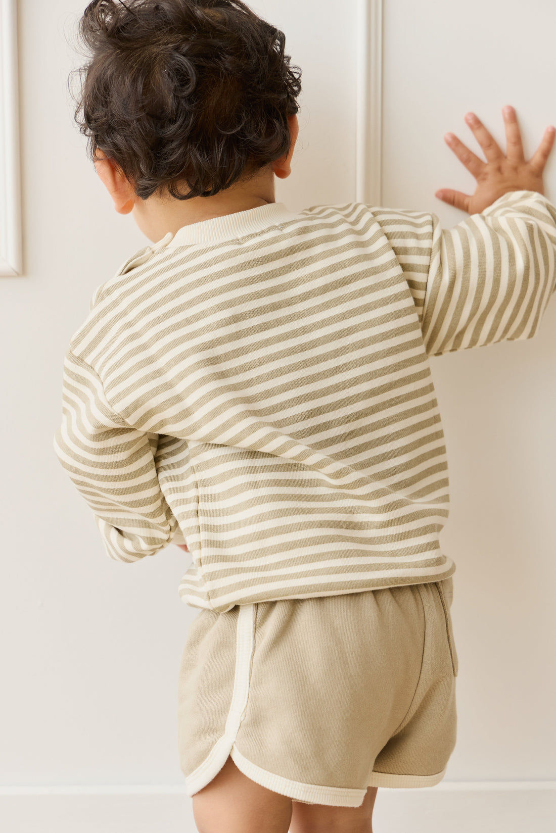 Organic Cotton Peyton Sweatshirt - Slim Stripe Sandy Brown/Cloud Childrens Top from Jamie Kay USA