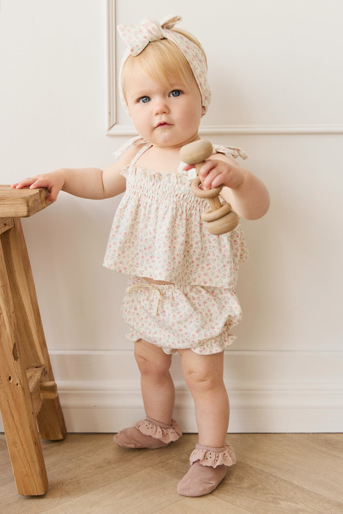 Organic Cotton Frill Bloomer - Posy Garden Pink Childrens Bloomer from Jamie Kay USA