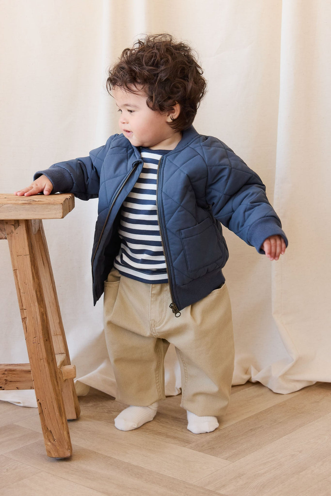 Pima Cotton Vinny Long Sleeve Top - Essential Stripe Charter/Cloud Childrens Top from Jamie Kay USA