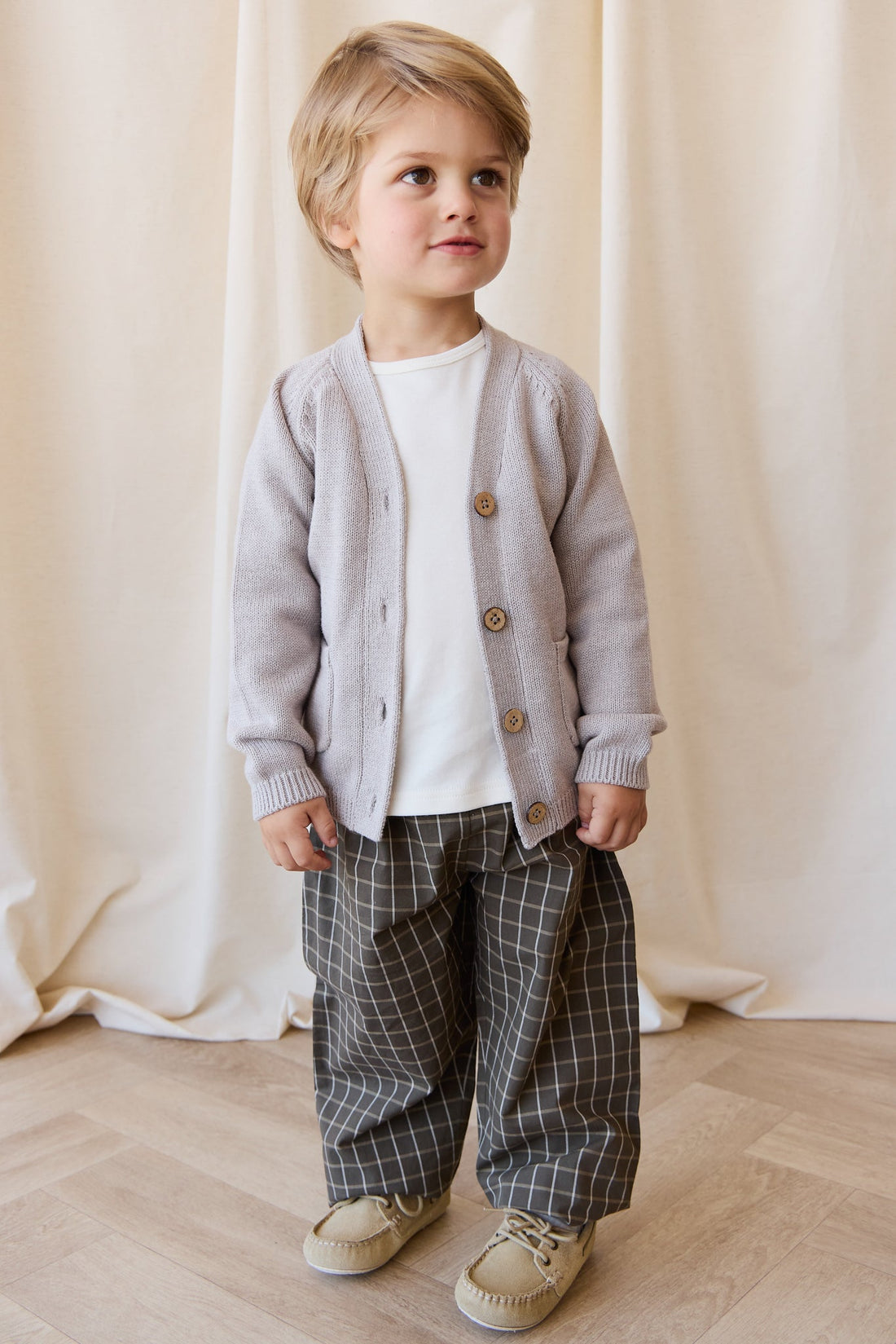 Organic Cotton Kingston Pant - Variegated Grid Tarmac Childrens Pant from Jamie Kay USA