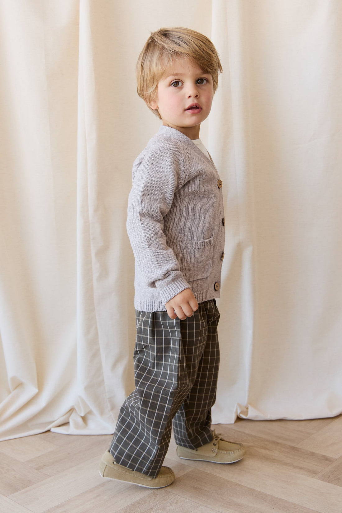 Organic Cotton Kingston Pant - Variegated Grid Tarmac Childrens Pant from Jamie Kay USA