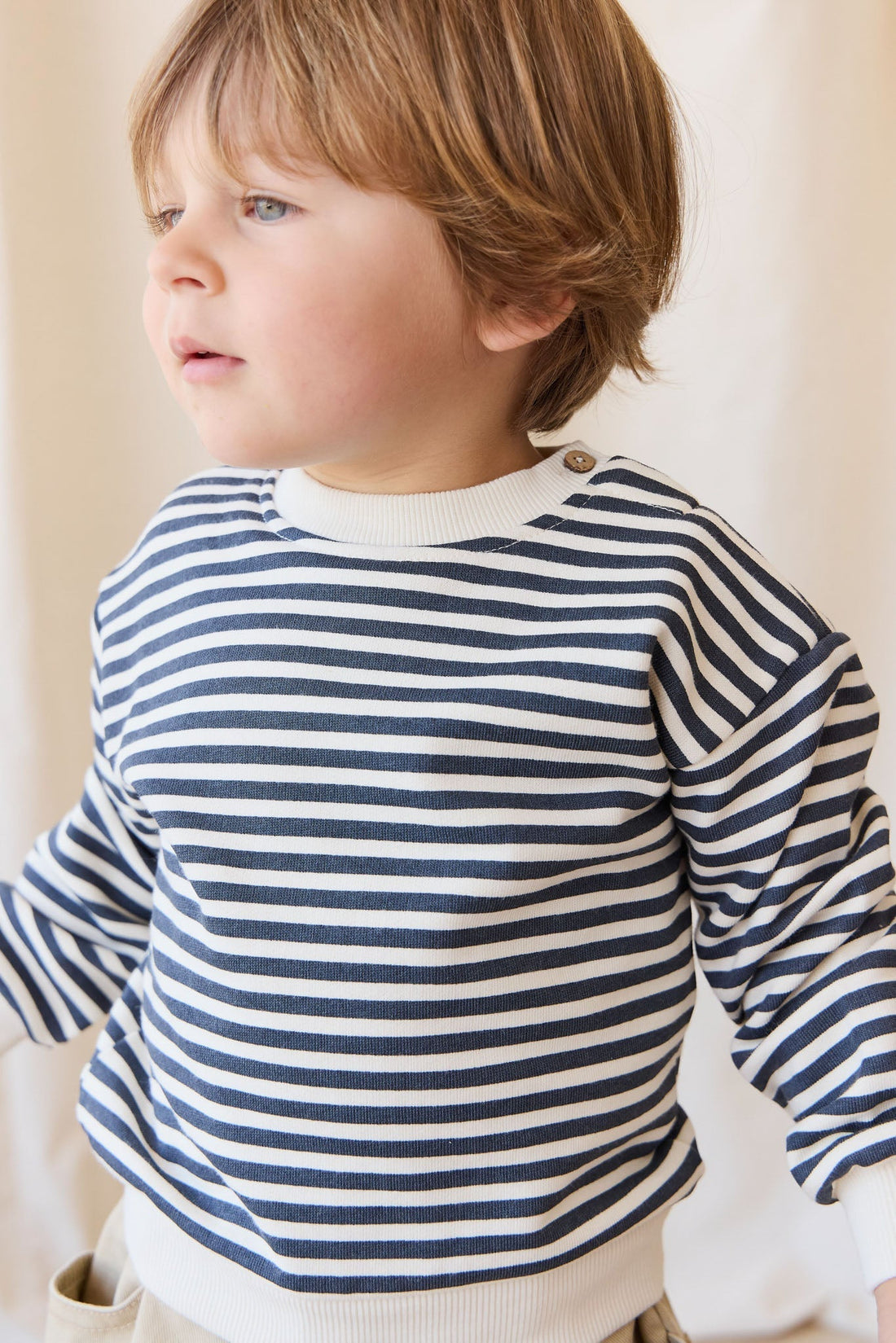 Organic Cotton Peyton Sweatshirt - Slim Stripe Charter/Cloud Childrens Top from Jamie Kay USA