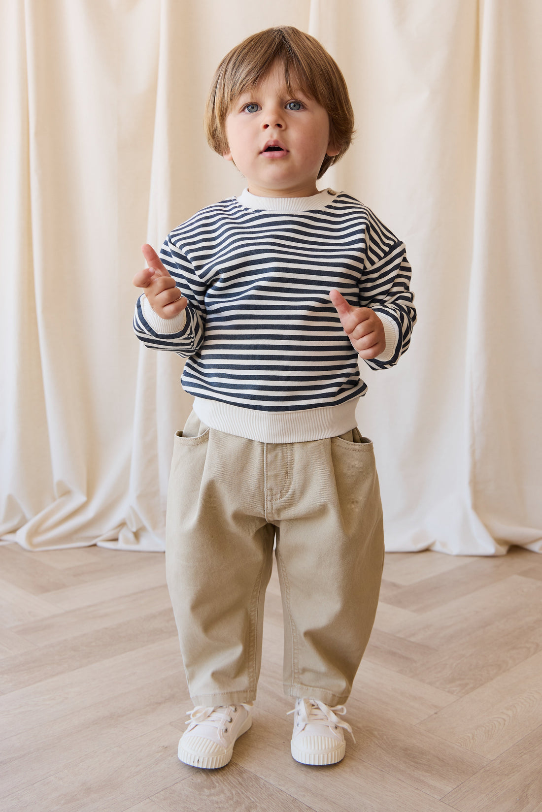 Organic Cotton Peyton Sweatshirt - Slim Stripe Charter/Cloud Childrens Top from Jamie Kay USA