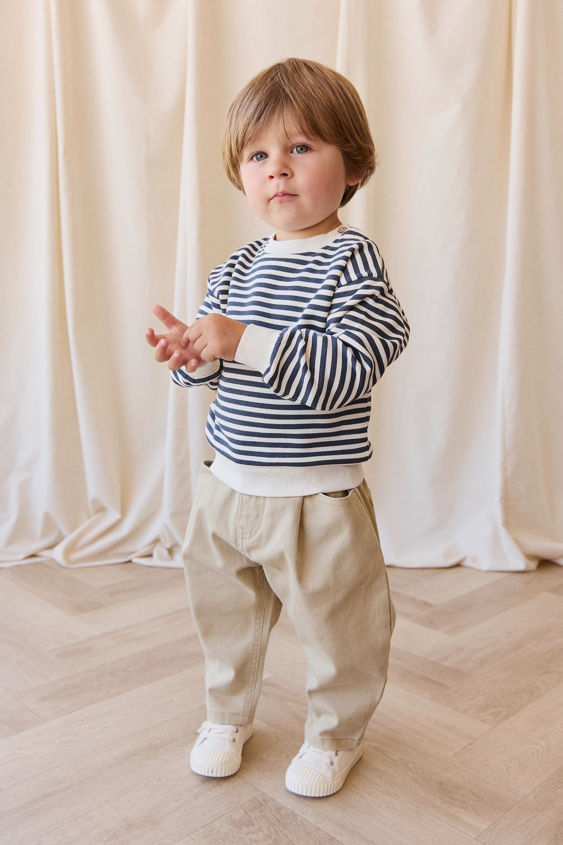 Organic Cotton Peyton Sweatshirt - Slim Stripe Charter/Cloud Childrens Top from Jamie Kay USA
