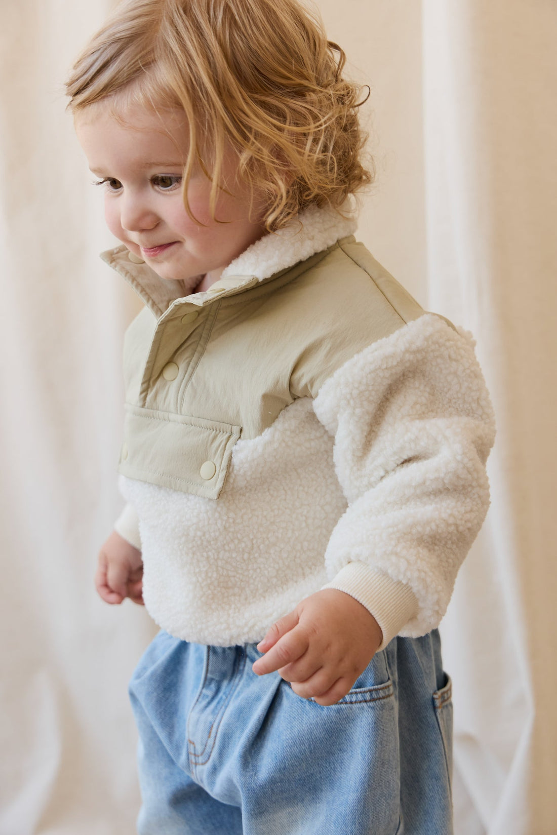 Mackenzie Sherpa Top - Natural/Sandy Brown Childrens Jacket from Jamie Kay USA