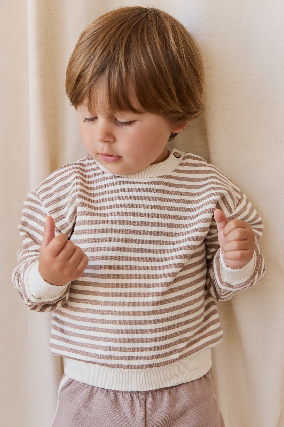 Organic Cotton Peyton Sweatshirt - Standard Stripe Carven Clay/Cloud Childrens Top from Jamie Kay USA