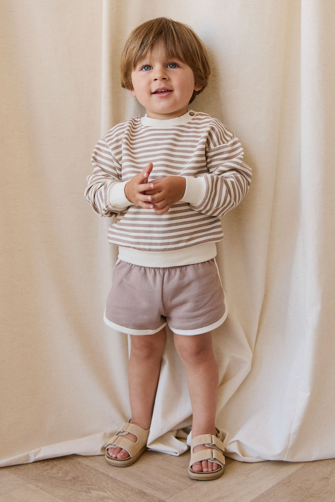 Organic Cotton Peyton Sweatshirt - Standard Stripe Carven Clay/Cloud Childrens Top from Jamie Kay USA