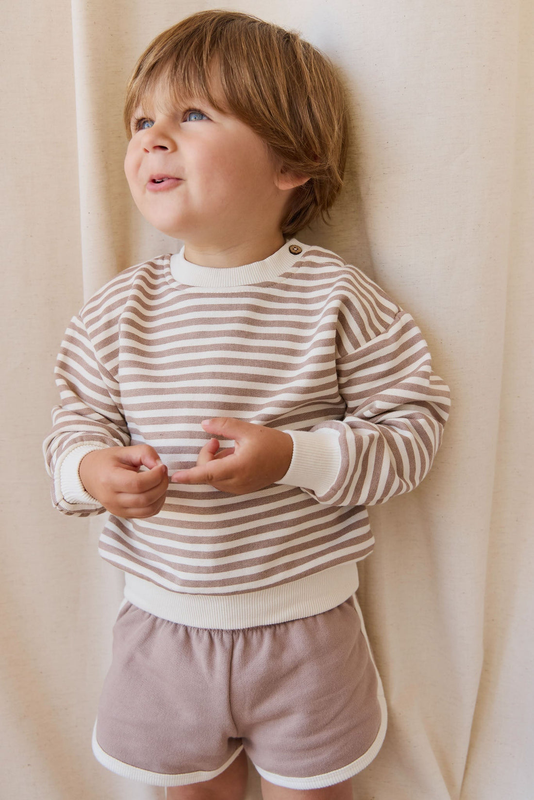 Organic Cotton Peyton Sweatshirt - Standard Stripe Carven Clay/Cloud Childrens Top from Jamie Kay USA