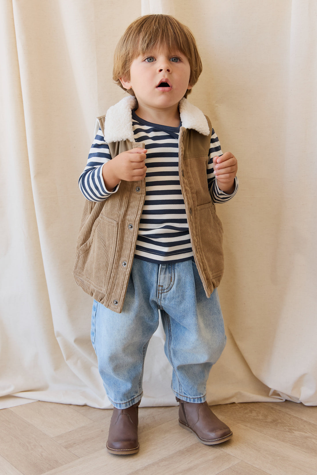 Pima Cotton Vinny Long Sleeve Top - Essential Stripe Charter/Cloud Childrens Top from Jamie Kay USA