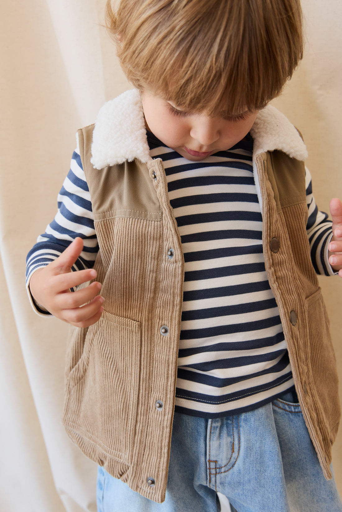 Pima Cotton Vinny Long Sleeve Top - Essential Stripe Charter/Cloud Childrens Top from Jamie Kay USA