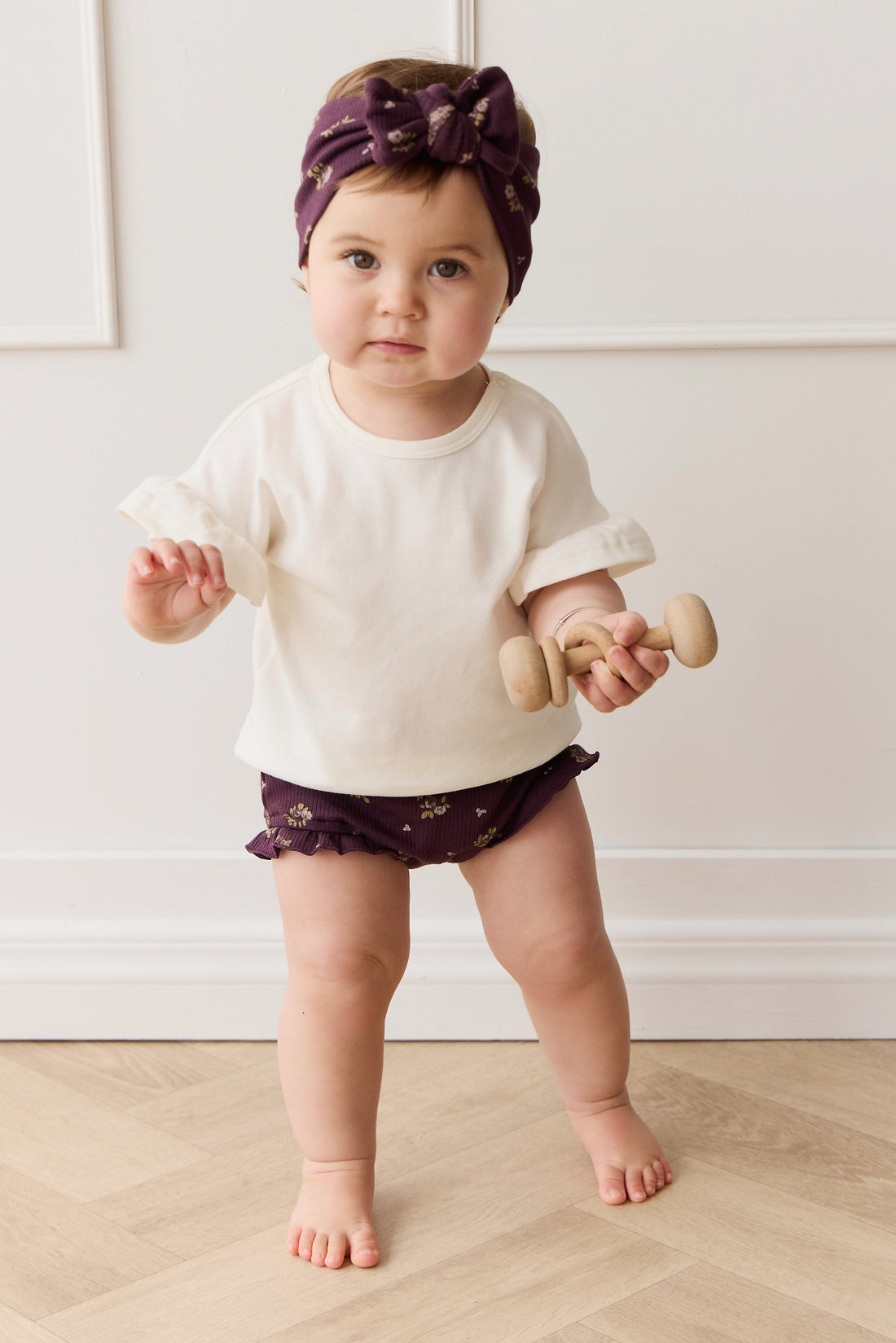 Organic Cotton Fine Rib Frill Bloomer - Simone Huckleberry Childrens Bloomer from Jamie Kay USA