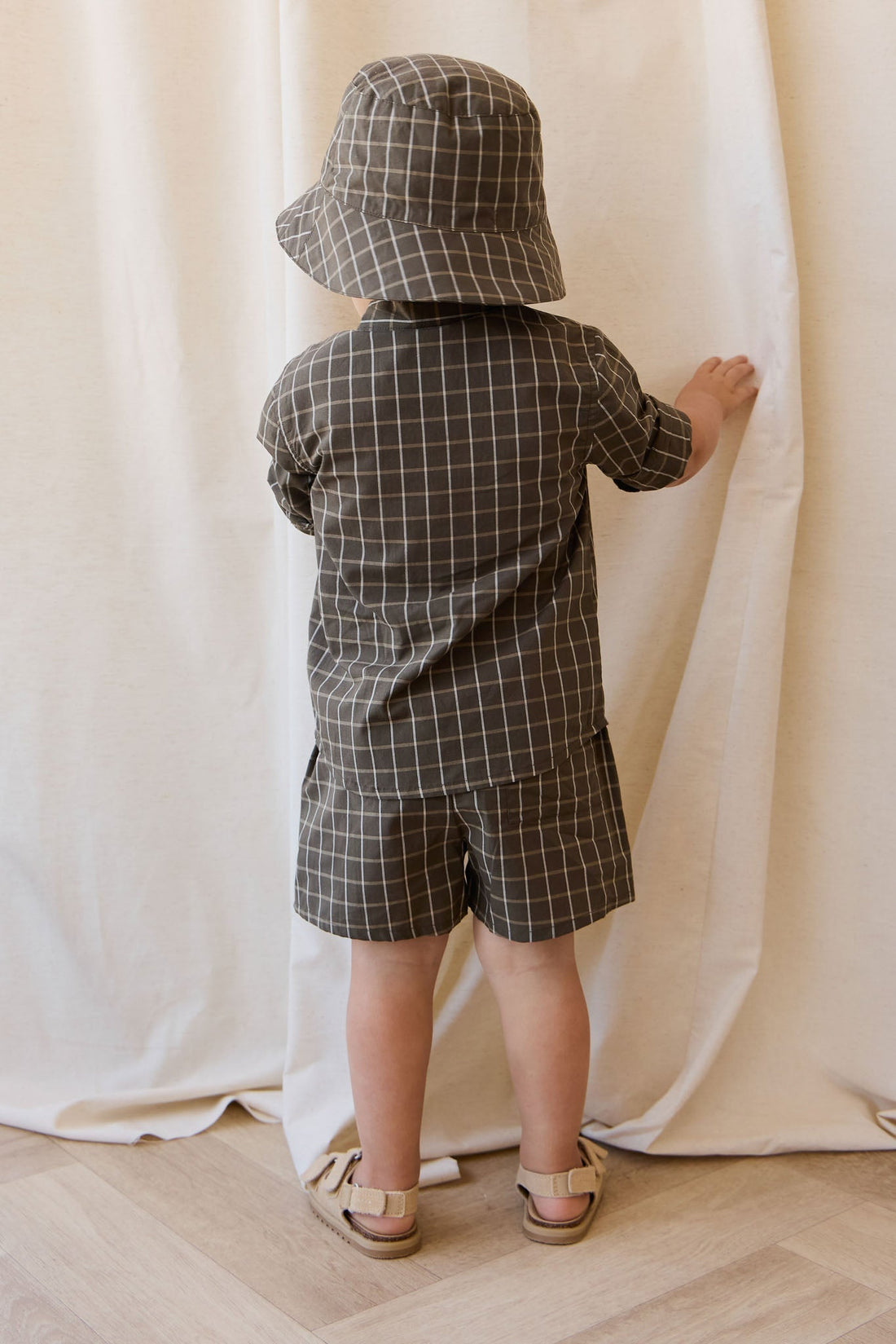 Organic Cotton Silas Short - Variegated Grid Tarmac Childrens Short from Jamie Kay USA