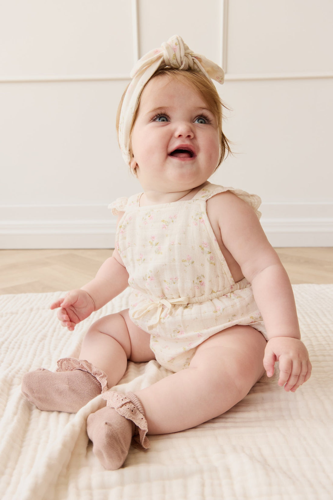 Organic Cotton Muslin Luciana Playsuit - Emelia Pink Childrens Playsuit from Jamie Kay USA