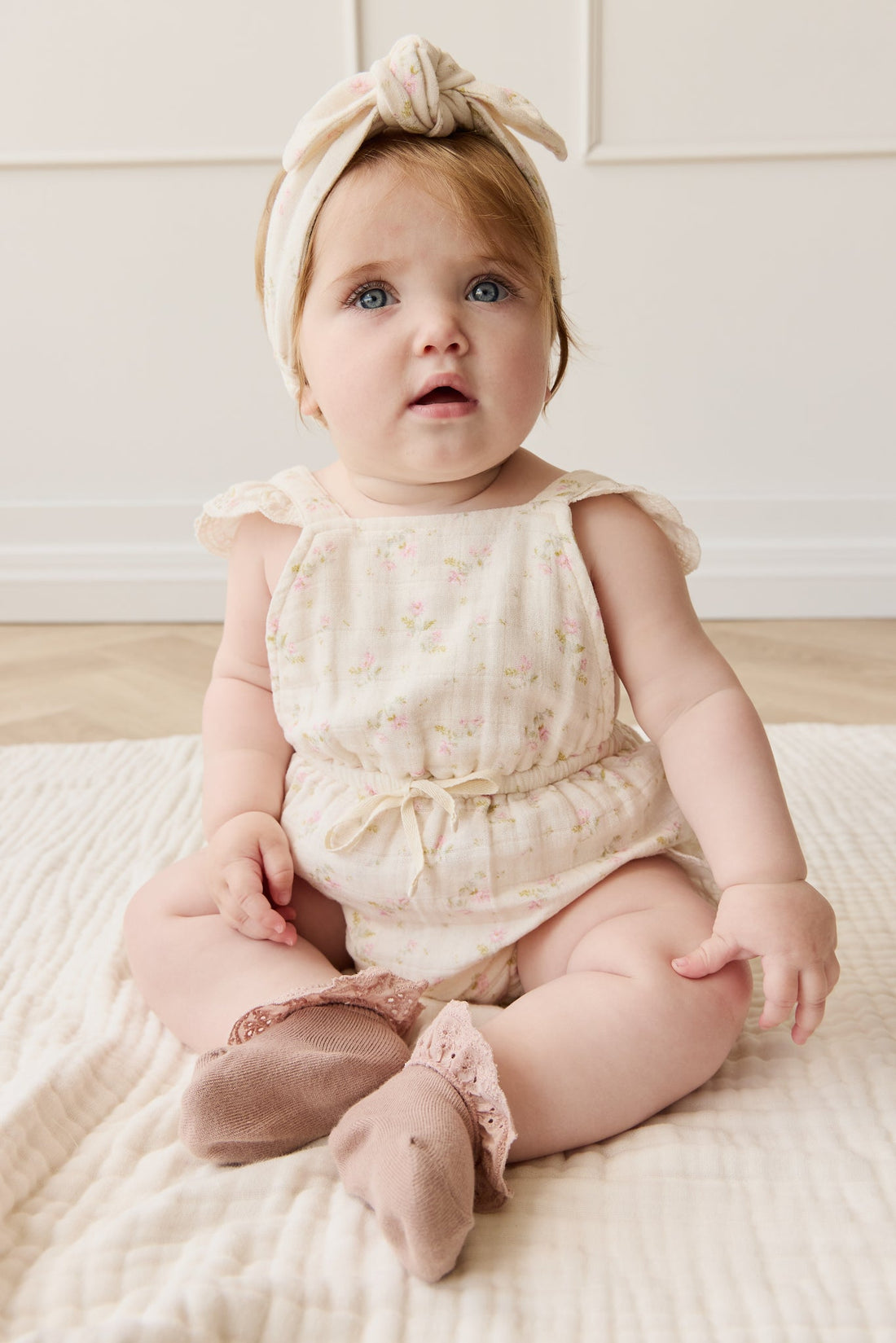 Organic Cotton Muslin Luciana Playsuit - Emelia Pink Childrens Playsuit from Jamie Kay USA