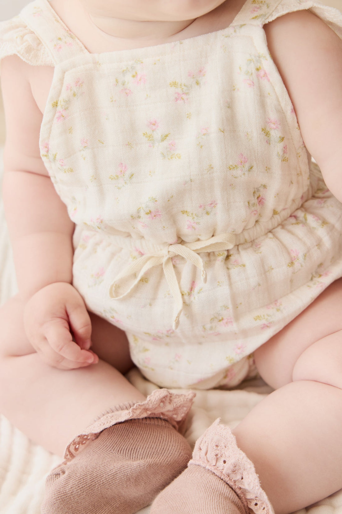 Organic Cotton Muslin Luciana Playsuit - Emelia Pink Childrens Playsuit from Jamie Kay USA