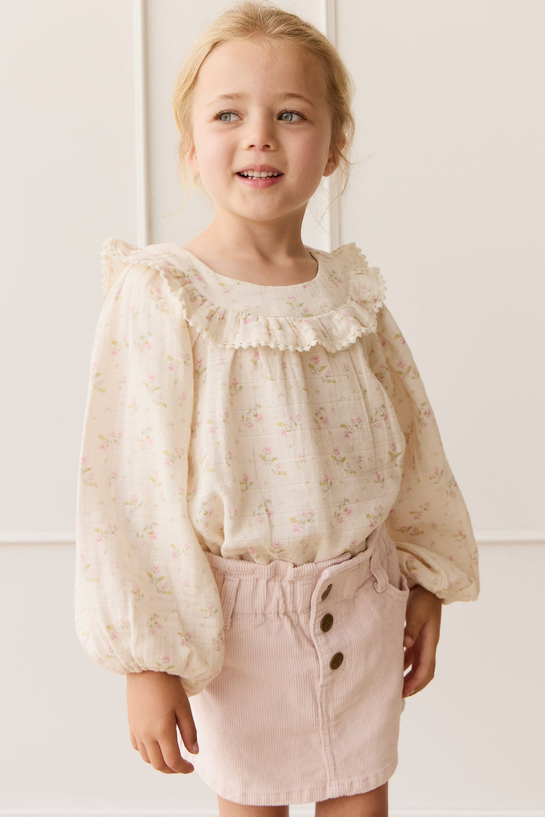 Organic Cotton Muslin Cleo Blouse - Emelia Pink Childrens Top from Jamie Kay USA
