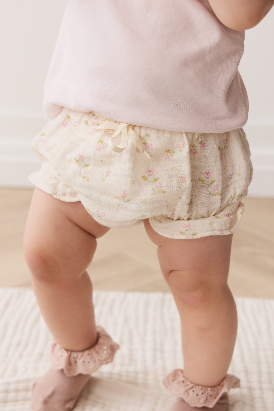 Organic Cotton Muslin Frill Bloomer - Emelia Pink Childrens Bloomer from Jamie Kay USA
