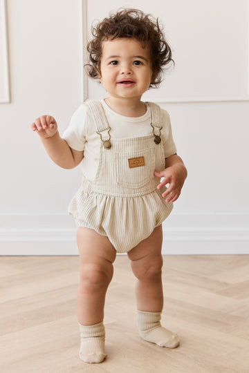 Pax Playsuit - Fine Vertical Stripe Sandy Brown/Cloud Childrens Playsuit from Jamie Kay USA