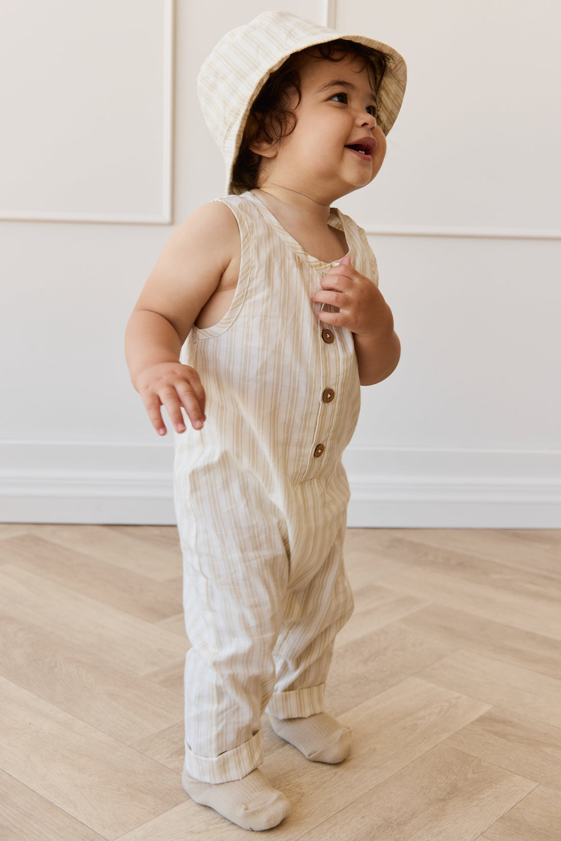 Organic Cotton Milo Jumpsuit - Variegated Stripe Foam Childrens Jumpsuit from Jamie Kay USA