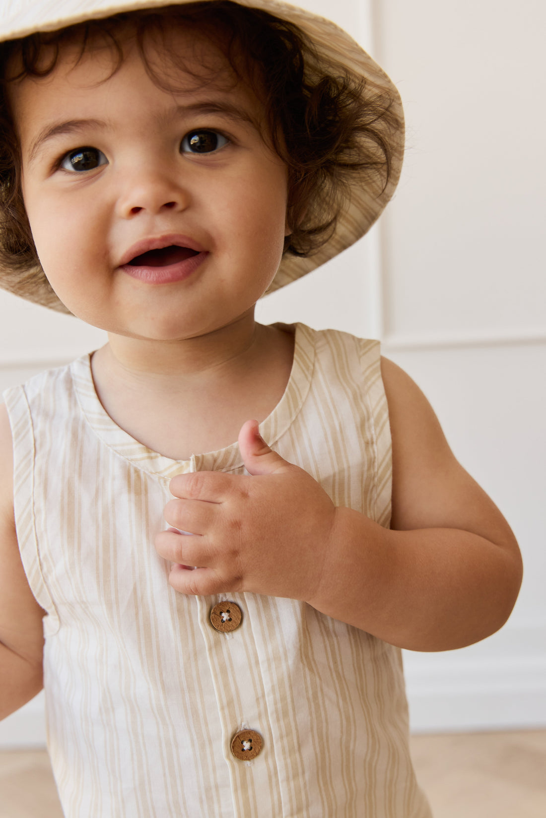 Organic Cotton Milo Jumpsuit - Variegated Stripe Foam Childrens Jumpsuit from Jamie Kay USA