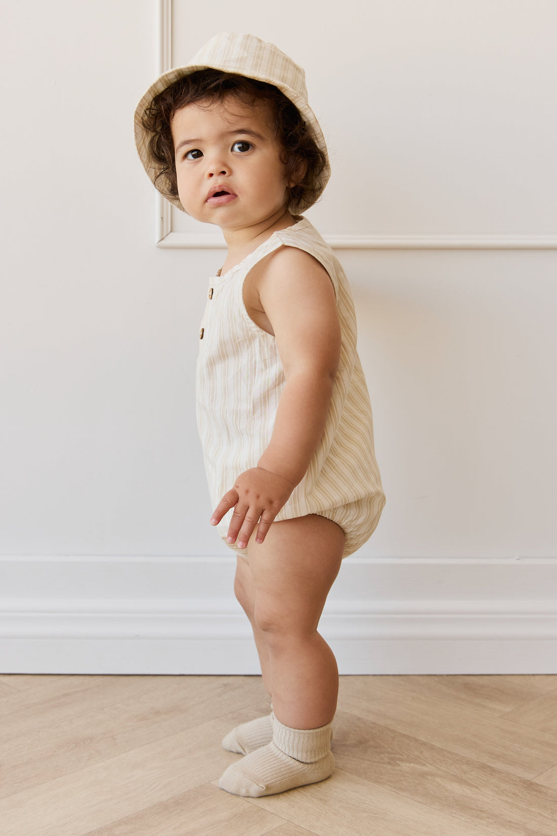 Organic Cotton Archie Playsuit - Variegated Stripe Foam Childrens Playsuit from Jamie Kay USA