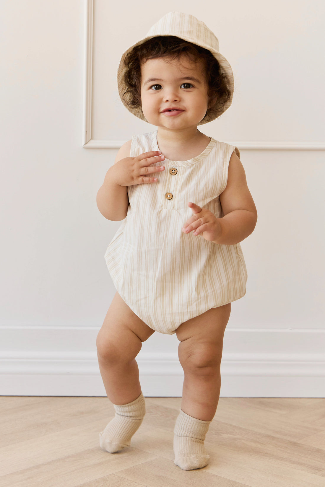 Organic Cotton Archie Playsuit - Variegated Stripe Foam Childrens Playsuit from Jamie Kay USA