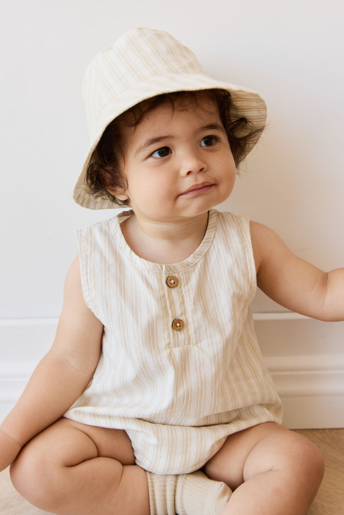 Organic Cotton Archie Playsuit - Variegated Stripe Foam Childrens Playsuit from Jamie Kay USA