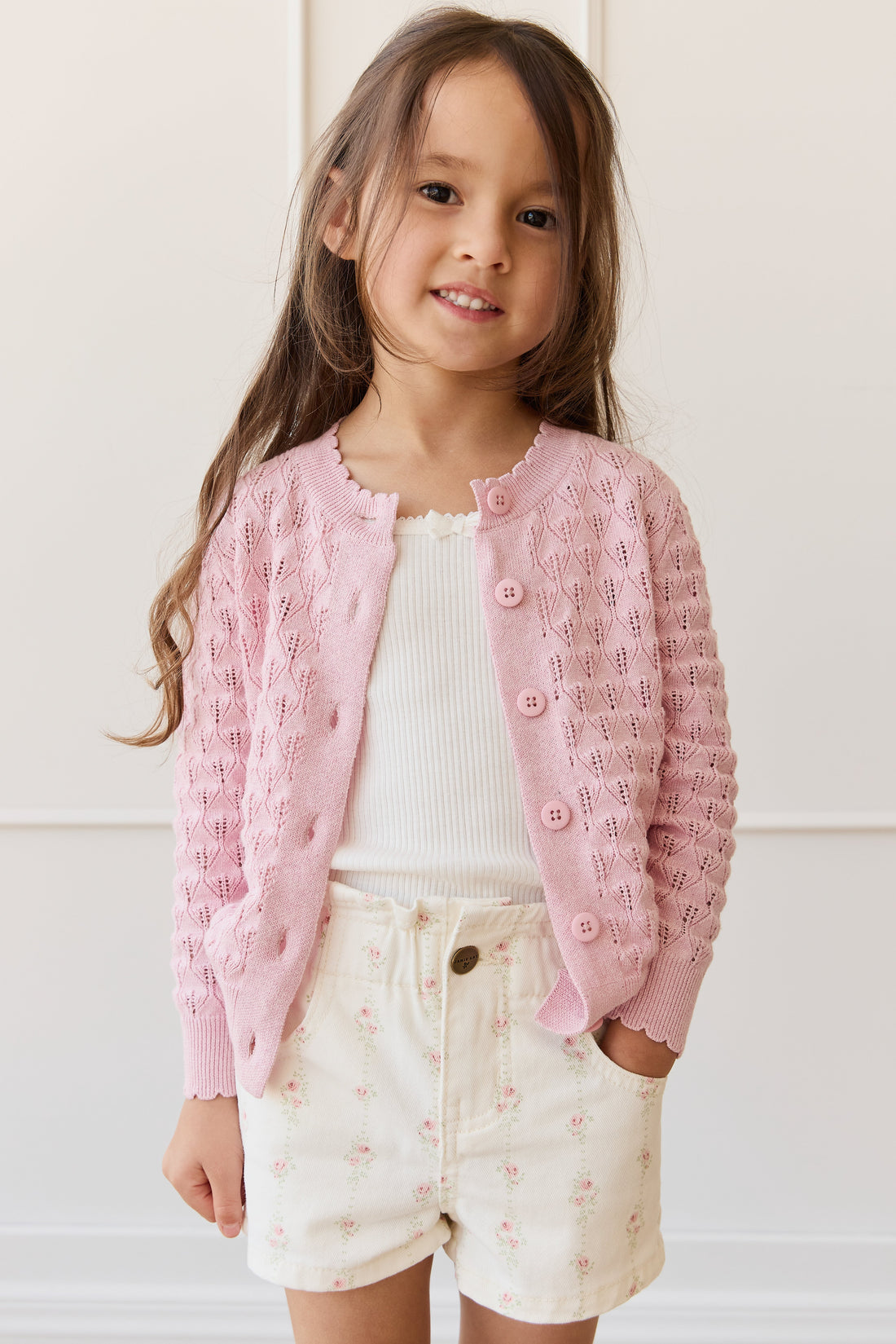 Magnolia Cardigan - Sweet Pink Marle Childrens Cardigan from Jamie Kay USA