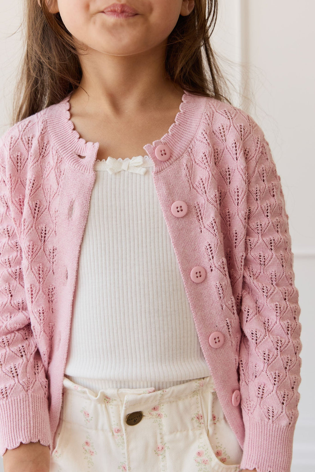 Magnolia Cardigan - Sweet Pink Marle Childrens Cardigan from Jamie Kay USA