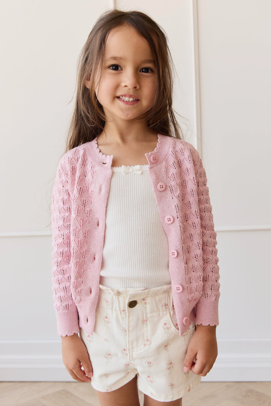 Magnolia Cardigan - Sweet Pink Marle Childrens Cardigan from Jamie Kay USA