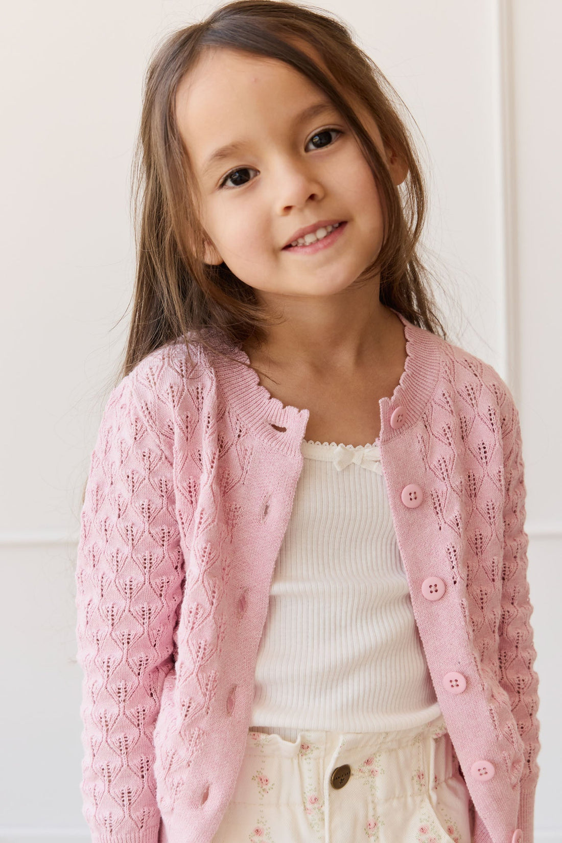 Magnolia Cardigan - Sweet Pink Marle Childrens Cardigan from Jamie Kay USA