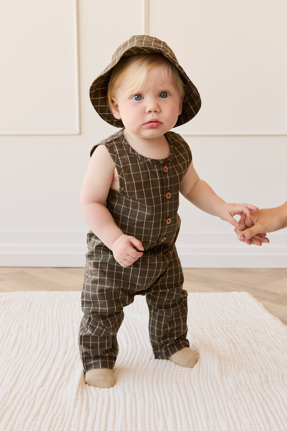 Organic Cotton Milo Jumpsuit - Variegated Grid Tarmac Childrens Jumpsuit from Jamie Kay USA