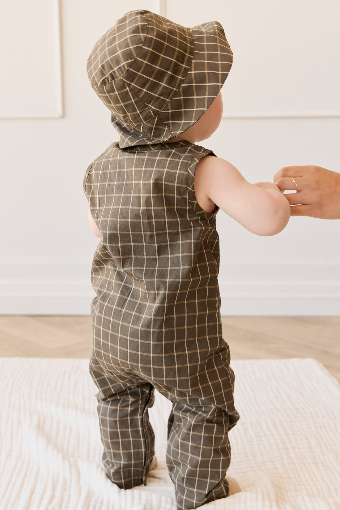 Organic Cotton Milo Jumpsuit - Variegated Grid Tarmac Childrens Jumpsuit from Jamie Kay USA