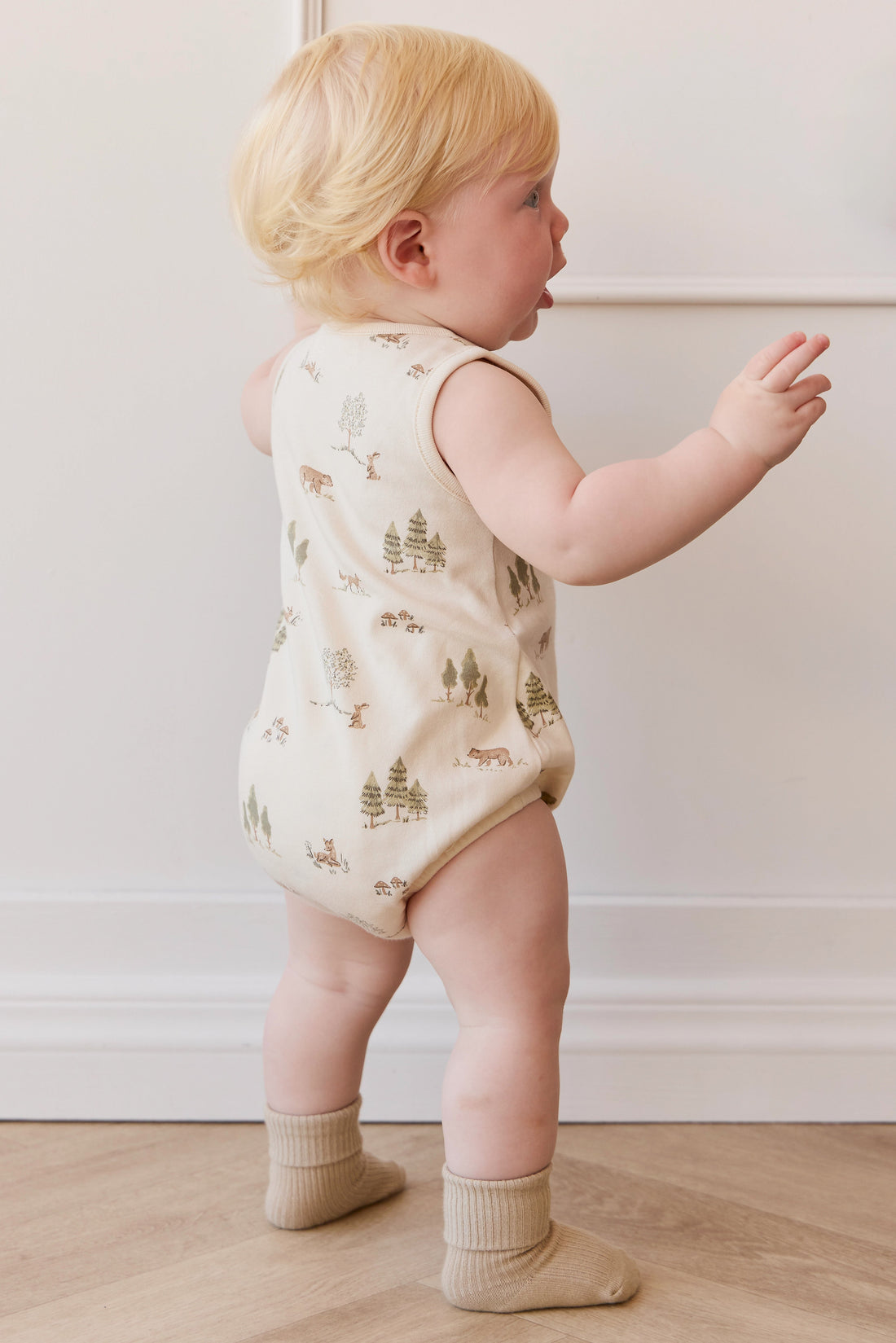 Organic Cotton Archie Playsuit - Pine Forest Friends Childrens Playsuit from Jamie Kay USA