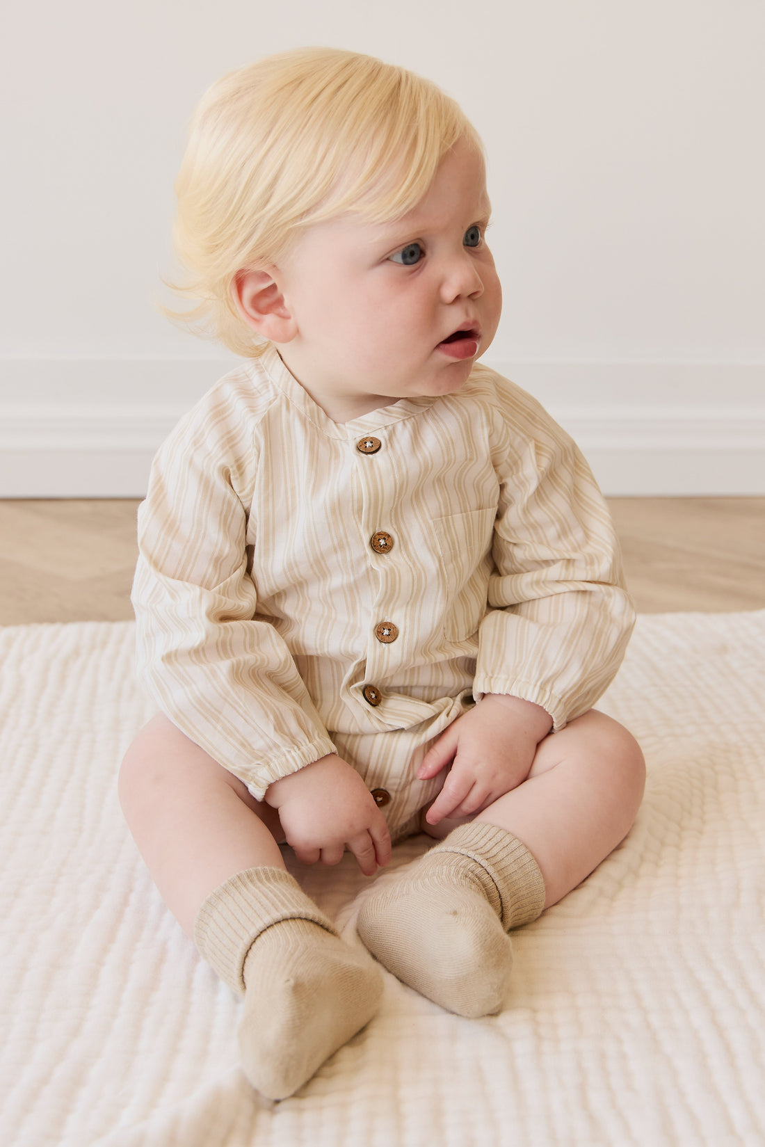 Organic Cotton Ellis Playsuit - Variegated Stripe Foam Childrens Playsuit from Jamie Kay USA