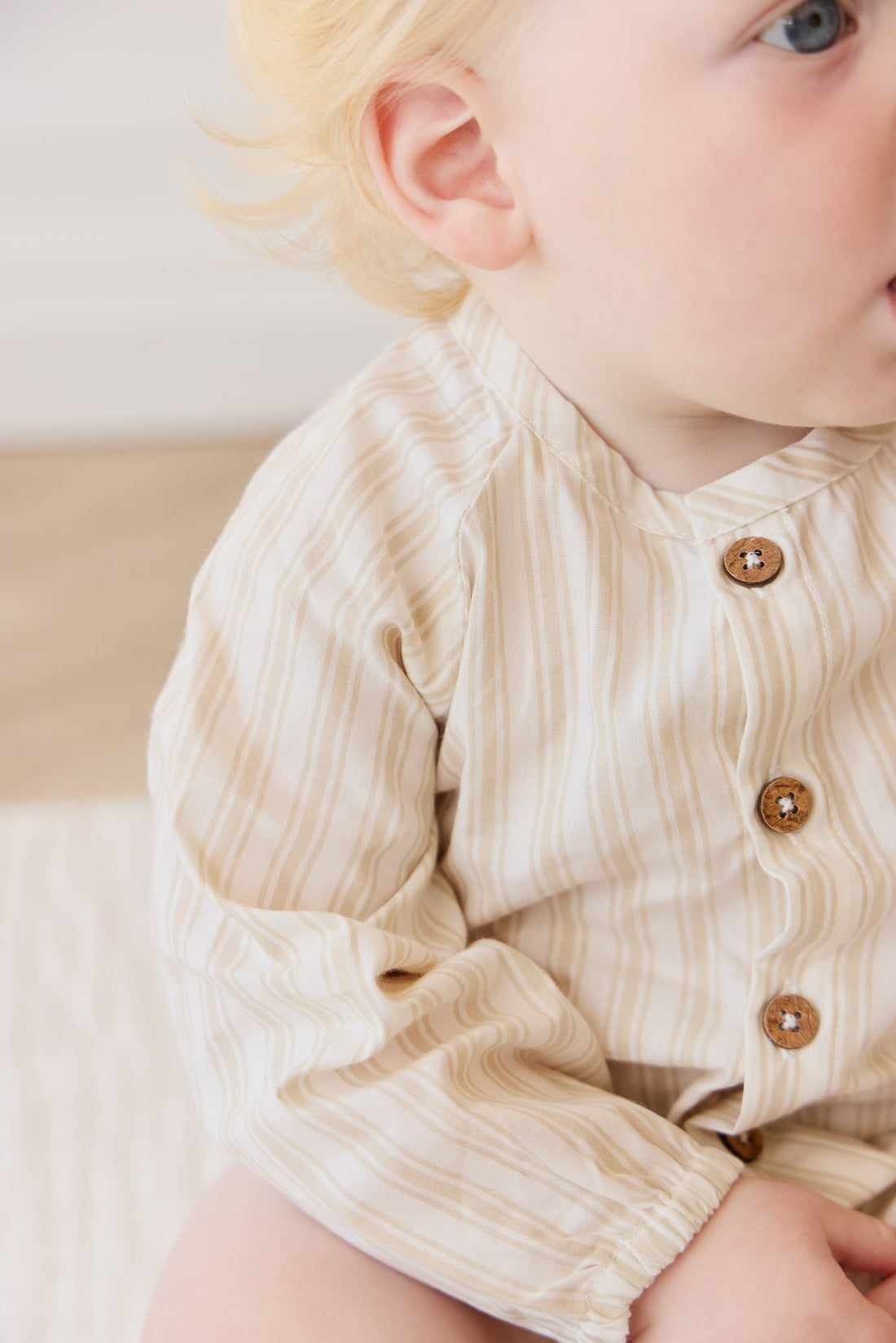 Organic Cotton Ellis Playsuit - Variegated Stripe Foam Childrens Playsuit from Jamie Kay USA