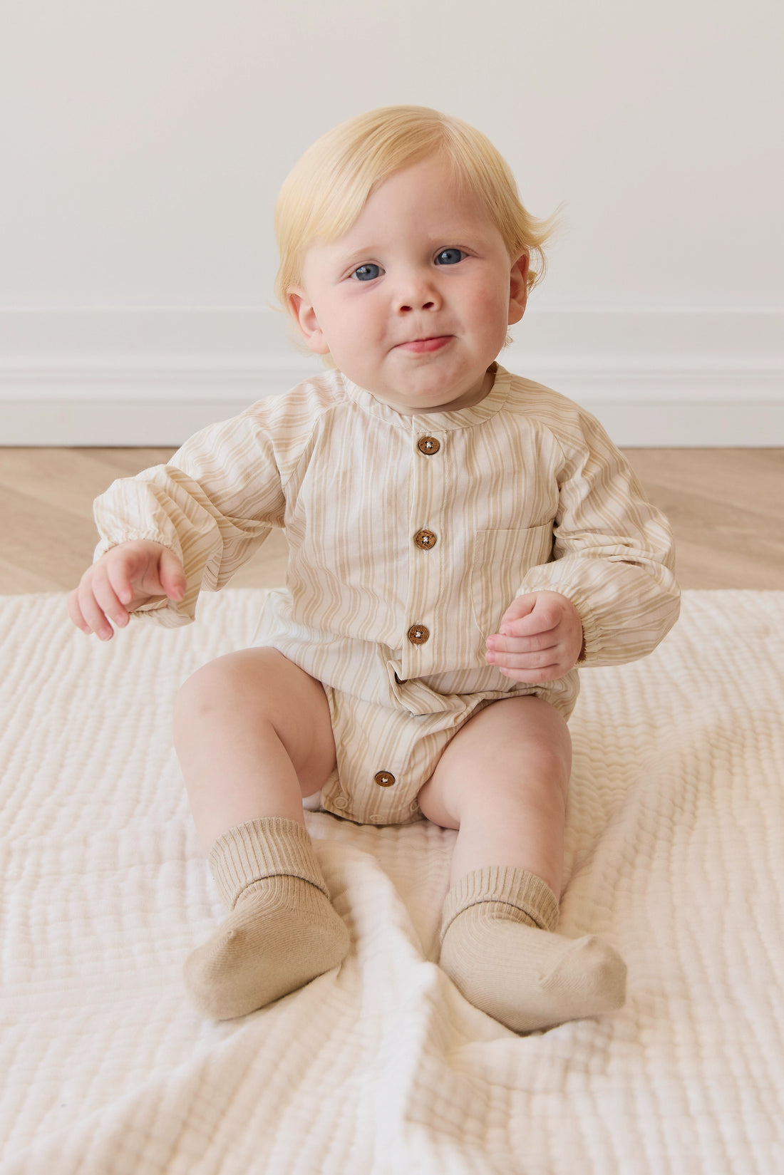 Organic Cotton Ellis Playsuit - Variegated Stripe Foam Childrens Playsuit from Jamie Kay USA