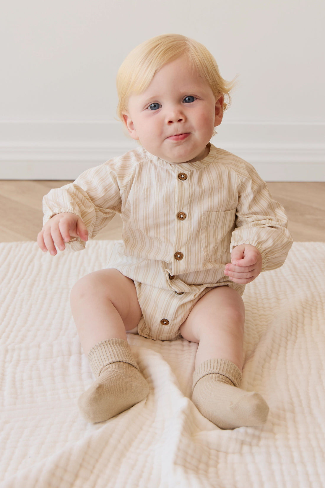 Organic Cotton Ellis Playsuit - Variegated Stripe Foam Childrens Playsuit from Jamie Kay USA
